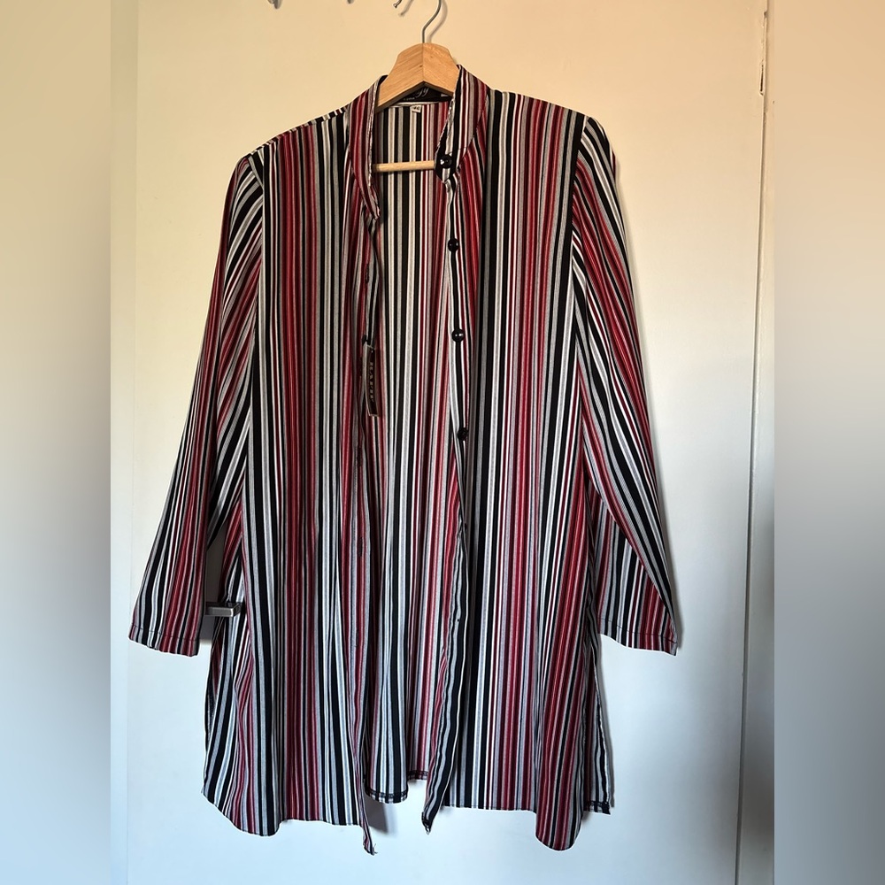 Long Striped Women's Top - Red, Black, White